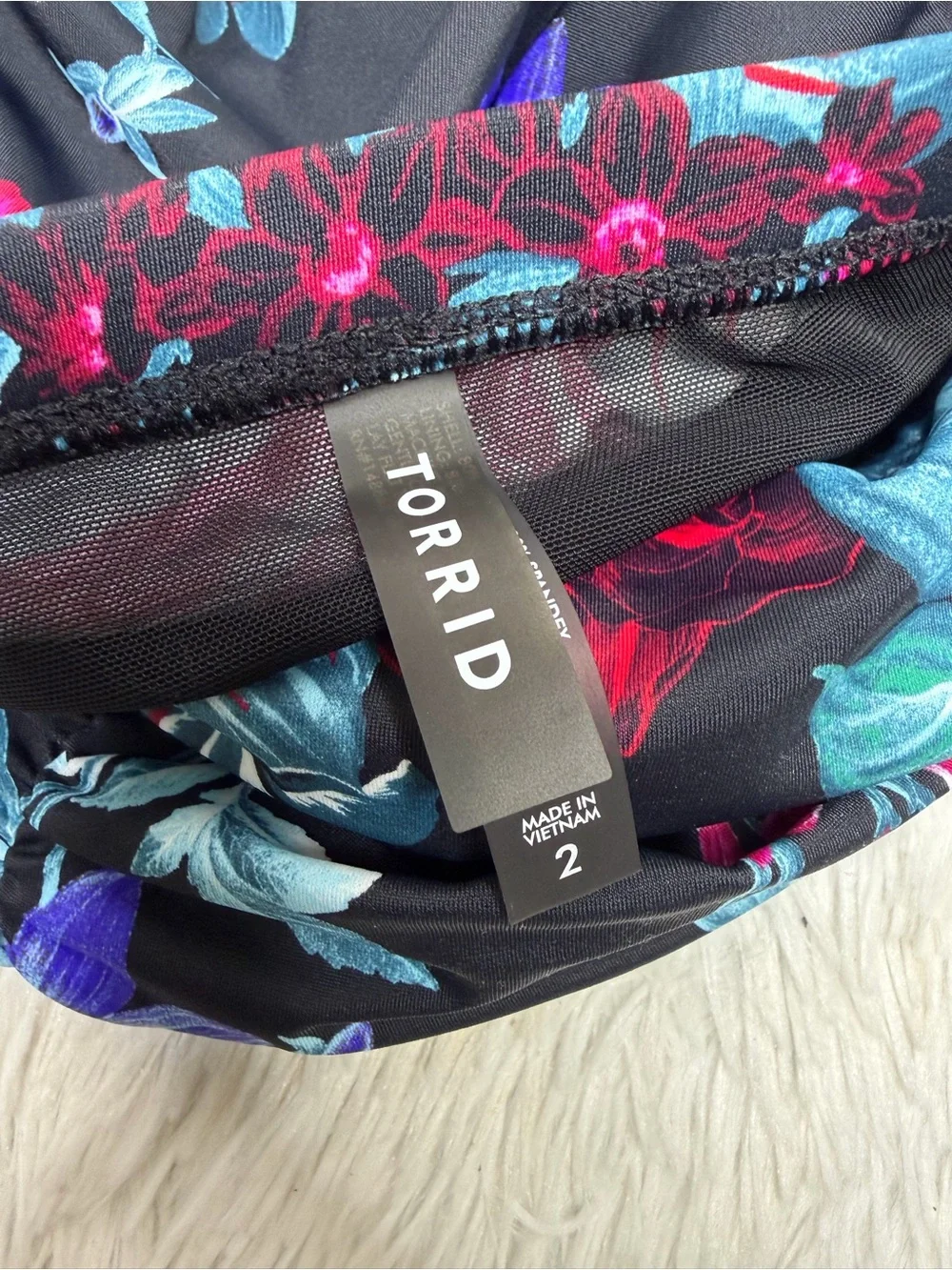 TORRID / black pink blue floral high rise ruched swim bottoms / 2X NWT